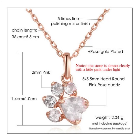 Rose Gold Plated Paw Necklace - Picture 3 of 4
